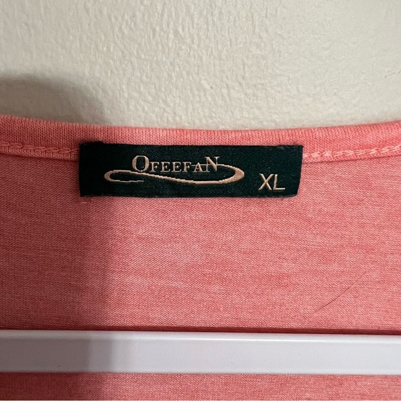 OFEEFAN Women's Short Sleeve Coral Smocked Crewneck Tee T-shirt size XL - Picture 4 of 6